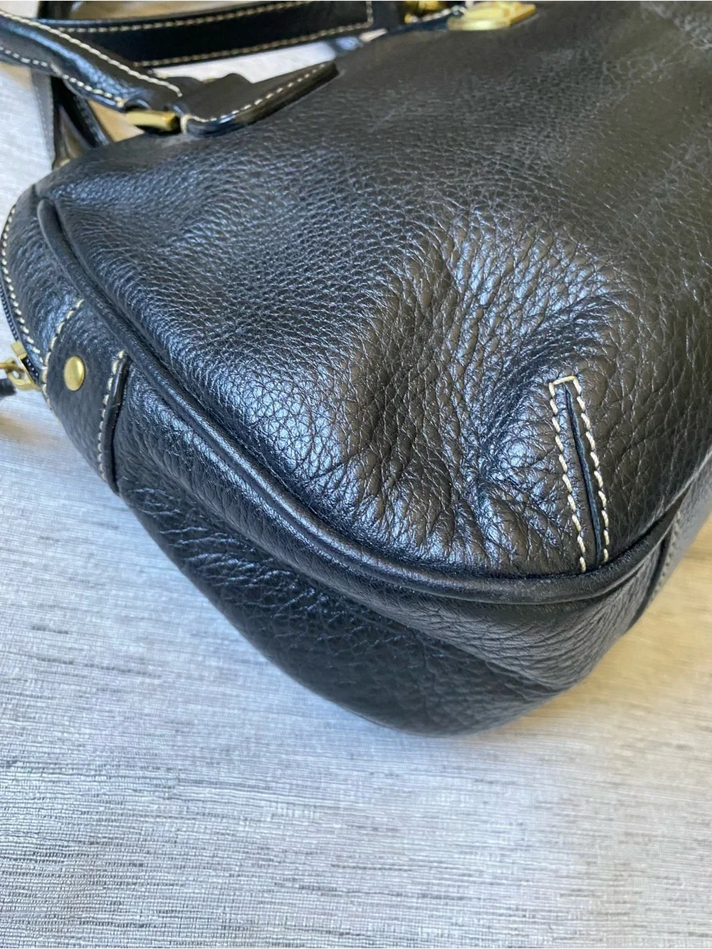 Etienne Aigner Black Pebbled Leather Satchel Crossbody Shoulder Bag Purse